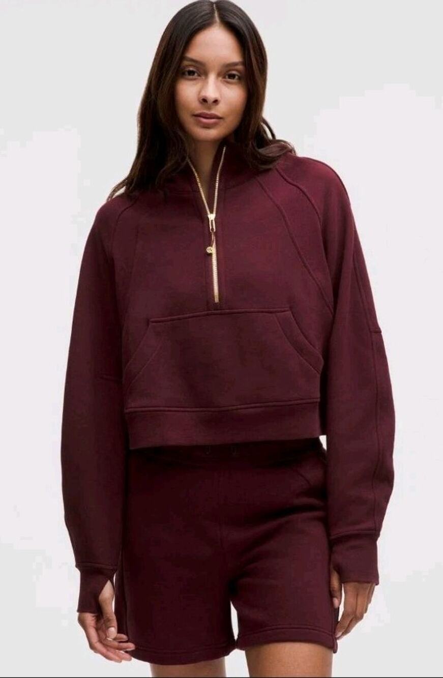 Lululemon Scuba Oversized Half Zip Hoodie Garnet Gold Cropped Cozy Athleisure